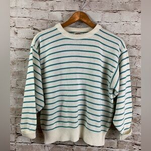 Vtg Pocket & Post Women’s M Striped Sweater Cream Blue Polyester Jumper